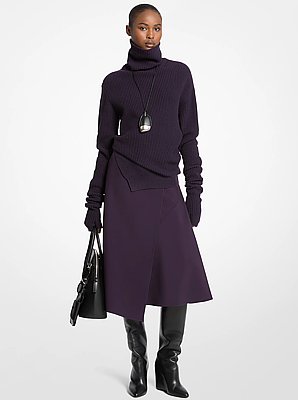 Ribbed Cashmere Bias Turtleneck Sweater