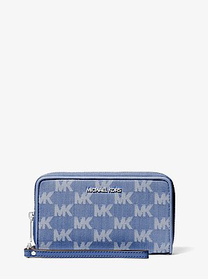 Jet Set Travel Large Logo Jacquard Denim Smartphone Wristlet