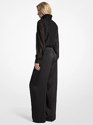 Metallic Clip Jacquard and Satin Tie-Neck Jumpsuit