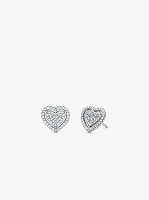 Boucles d'oreilles c&oelig;ur en argent sterling plaqu&eacute; en m&eacute;tal pr&eacute;cieux avec pierres pav&eacute;es