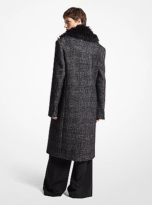 Glen Plaid Silk-Wool Melton and Knitted Mohair Chesterfield Coat