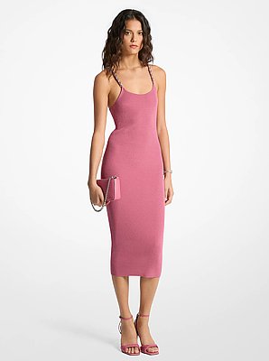Ribbed Chain-Strap Midi Dress