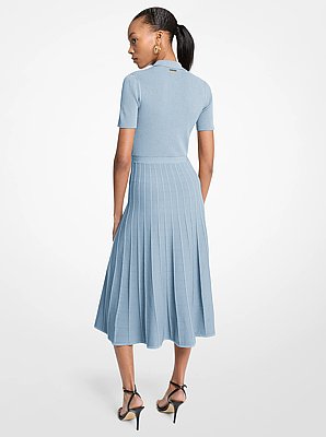 Ribbed Stretch Knit Polo Midi Dress