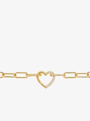 Pav&eacute; Heart Curb-Link Necklace