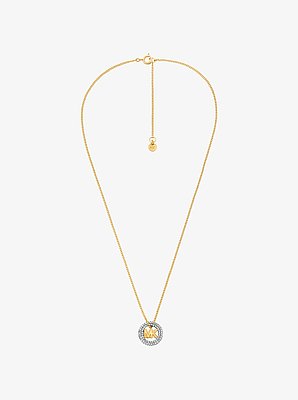 Pav&eacute; and Logo Charm Two-Tone Necklace