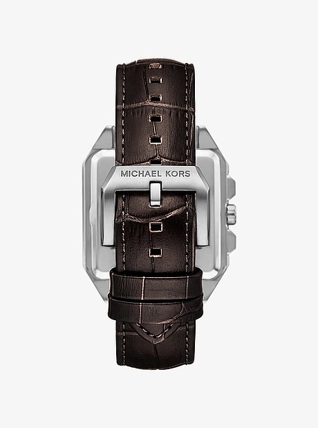 XXL-Armbanduhr Hayes im Silberton mit Lederarmband mit Krokodilpr&auml;gung