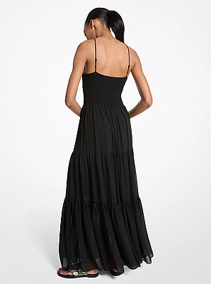 Smocked Georgette Halter Maxi Dress