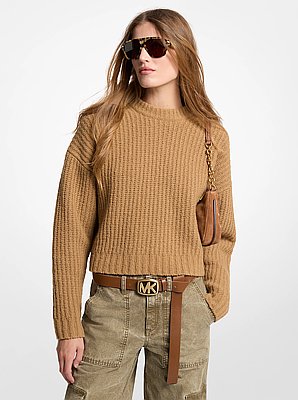 Ribbed Wool Blend Boucl&eacute; Sweater
