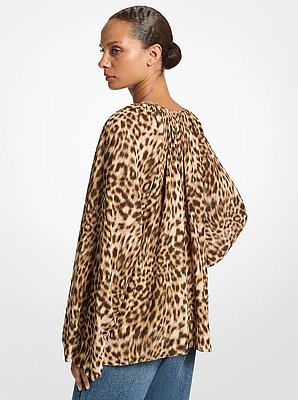 Leopard Print Georgette High-Low Blouse
