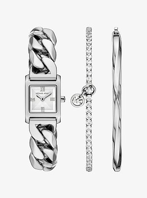 Set de regalo de joyer&iacute;a y reloj Georgie micro en tono plateado