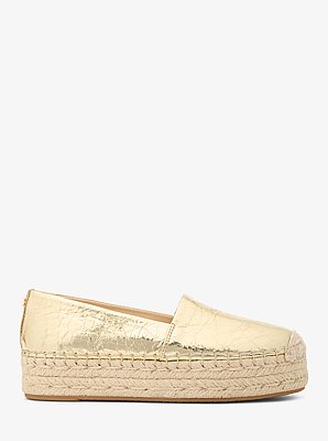 Lynn Crackled Metallic Leather Platform Espadrille