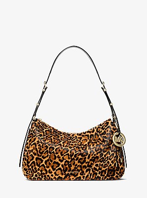 Bolso de hombro Nolita mediano de pelo de becerro con estampado de leopardo