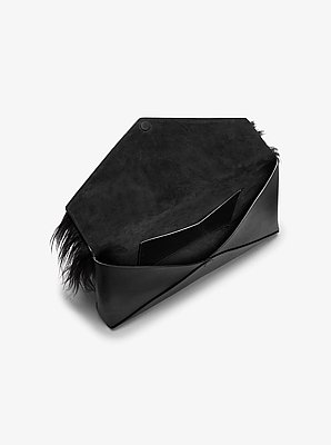 Jeanne Medium Shearling and Leather Envelope Clutch