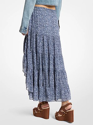 Floral Print Georgette High-Low Skirt