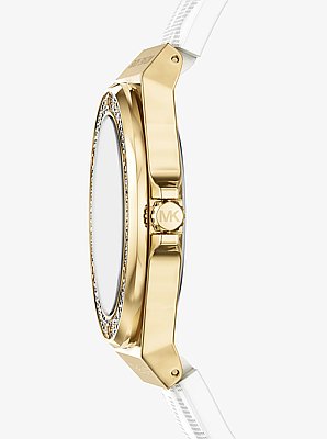 Lennox Pav&eacute; Gold-Tone and Logo Silicone Strap Watch