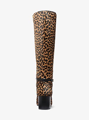 Ella Leopard Print Calf Hair Wide Calf Block Heel Boot