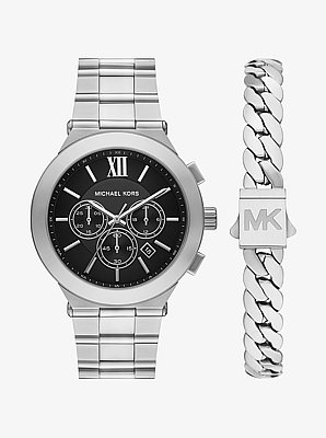 &Uuml;bergro&szlig;e Armbanduhr Billie und Armband im Silberton im Geschenkset