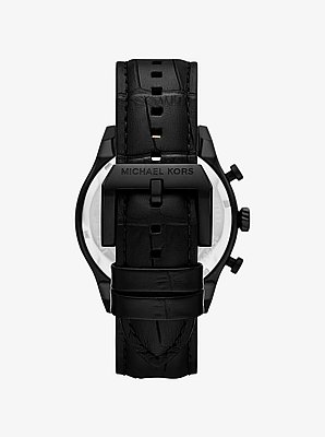 Reloj Panorama oversize en tono negro y piel con motivo de cocodrilo en relieve