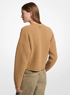 Ribbed Wool Blend Boucl&eacute; Sweater