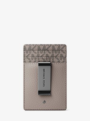 Hudson Pebbled Leather and Signature Logo Money Clip Card Case