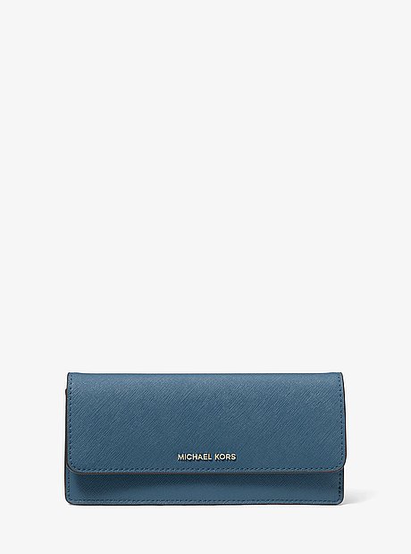 Billetera Jet Set grande de piel Saffiano con cierre a presi&oacute;n
