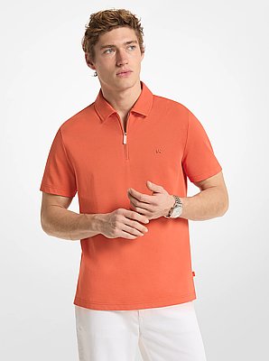 Cotton Blend Piqu&eacute; Zip-Up Polo Shirt