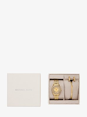 Mini Harlowe Pav&eacute; Gold-Tone Watch and Jewelry Set