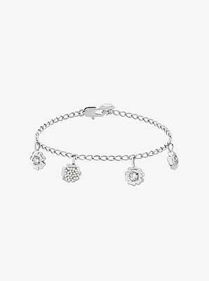 Pav&eacute; Flower Charm Bracelet and Stud Earrings Jewelry Set