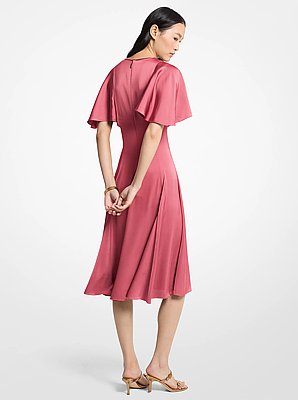 Cape Sleeve Satin Midi Dress