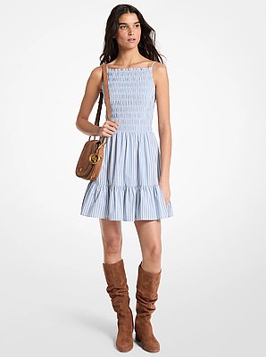 Gesmoktes Kleid aus Stretch-Baumwollmischung mit Streifen