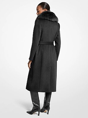 Cappotto in misto lana con finitura in pelliccia sintetica