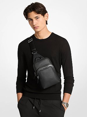 Hudson Medium Pebbled Leather Double-Zip Sling Bag