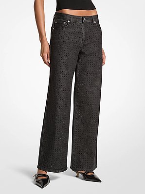 Studded Stretch Denim Wide-Leg Jeans
