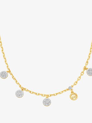 Brass Pav&eacute; Disk Charm Necklace