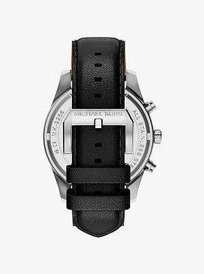 Oversized Lexington Silver-Tone and Leather Watch