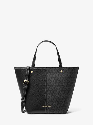 Flora Medium Signature Logo and Pebbled Leather Tote Bag