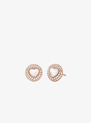 Precious Metal-Plated Pav&eacute; and Mother-of-Pearl Heart Jewelry Gift Set