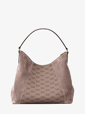 Sienna Large Logo Jacquard and Suede Convertible Shoulder Bag