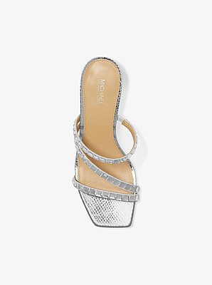 Celia Embellished Metallic Snake Embossed Kitten Sandal