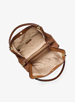 Christina Large Suede Shoulder Bag in LUGGAGE | Michael Kors image number 1