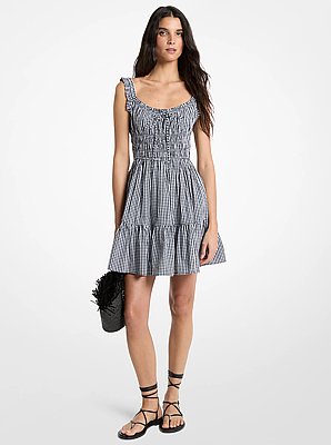 Gingham Smocked Cotton Mini Dress