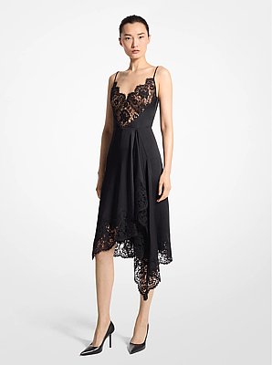 Lace Trim Satin Charmeuse Asymmetric Slip Dress
