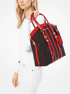 Bolso tote Bedford Travel grande tipo c&uacute;pula con rayas y logotipo