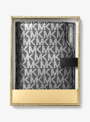 Jet Set Metallic Signature Logo Passport Wallet