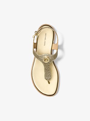 Val Glittered Leather Thong Sandal