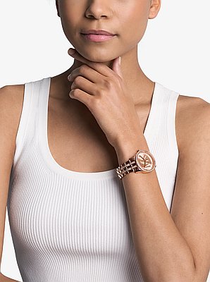 Mini Bryant Pav&eacute; Logo Rose Gold-Tone Watch