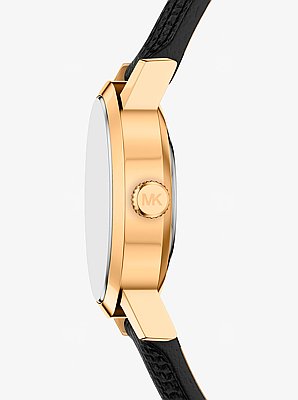 Petite Maude Gold-Tone and Lizard Embossed Leather Watch