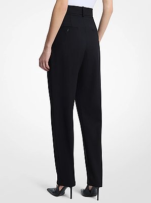 Dru Pleated Stretch Tissue Wool Crepe Trousers