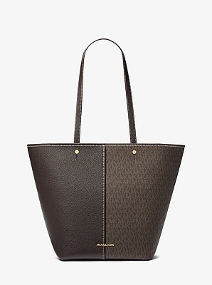 Flora Large Signature Logo and Leather Tote Bag
