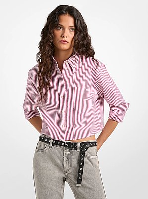 Striped Cotton Poplin Cropped Oxford Shirt